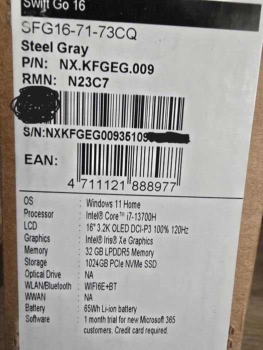 ACER Swift Go 16 3,2K OLED Intel i7-13700H 32GB RAM 1TB SSD Windows 11