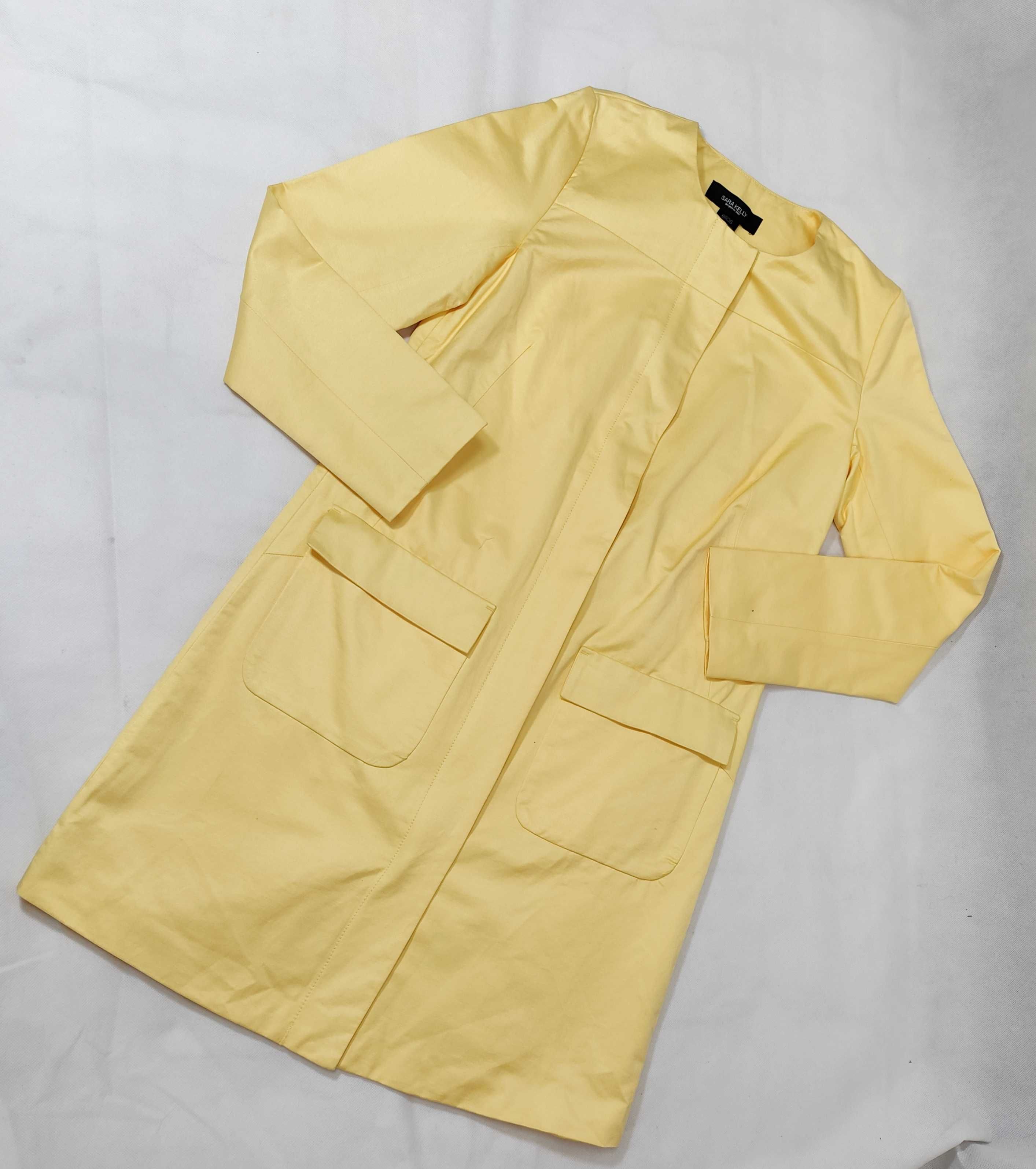Płaszcz damski 36 S SARA KELLY prosty wiosenny żółty PD049