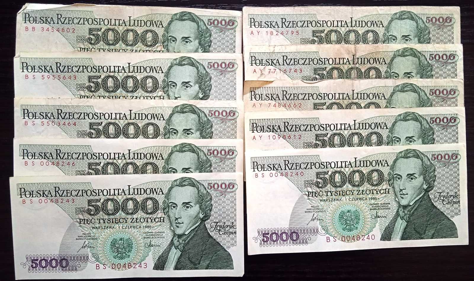 Banknoty PRL 5000 zł  rzadkie serie  1986