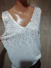 Biała bluzka na ramionkach z połyskującym wzorem panterki, r. L, XL
