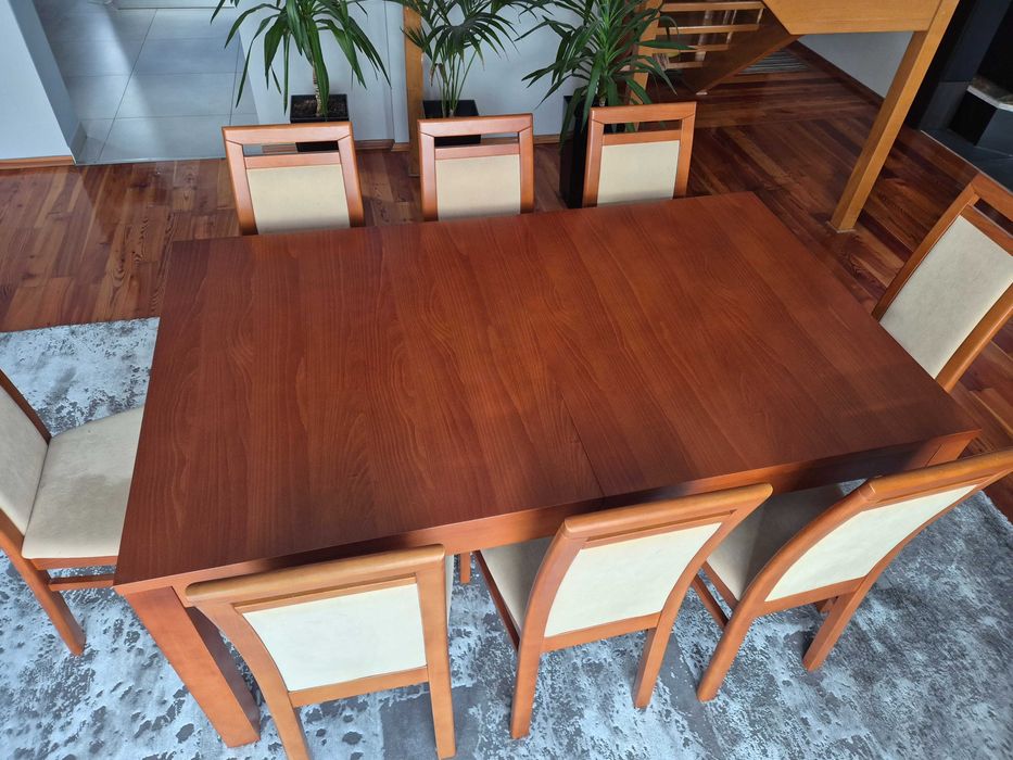 PIĘKNY Stół do jadalni, rozkładany, 95cm x 160cm do 360 cm + 8 krzeseł