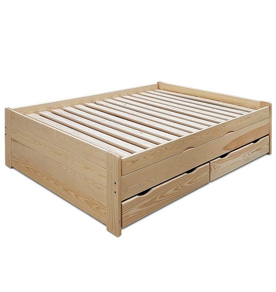 wysokie łóżko sosnowe z pojemnikiem i szufladami ALTO 120x200 +150 kg