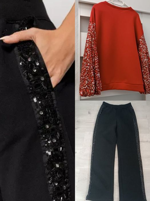 Spodnie dresowe damskie cekinowy lampas rozmiar uniwersalny