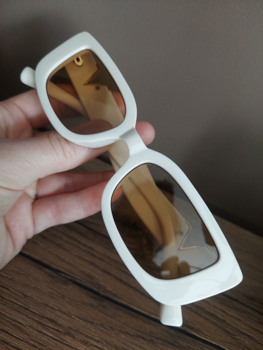 Okulary przeciwsłoneczne prostokątne białe vintage