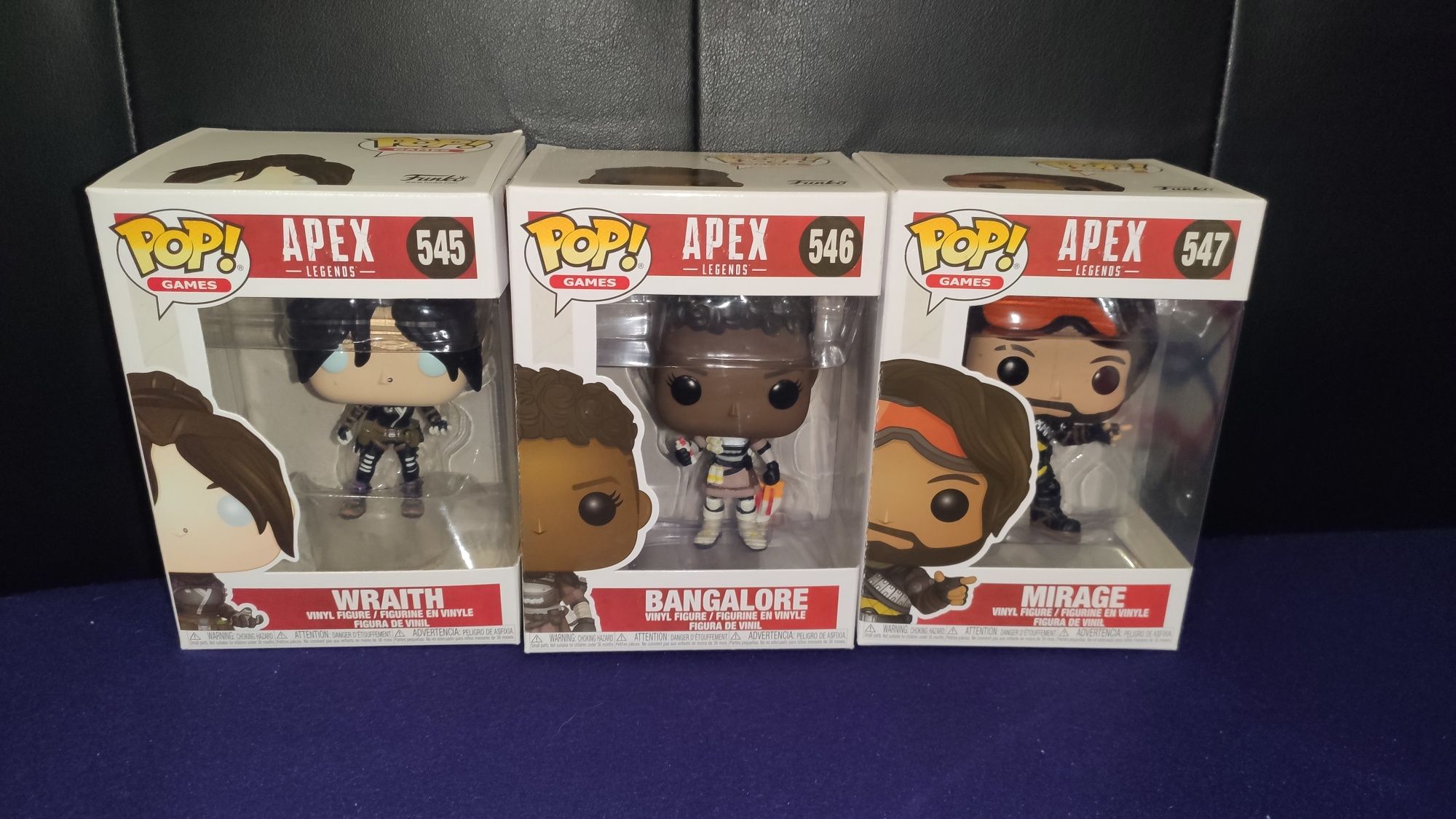 Funko pop de Apex legends (wraith, Bangalore, mirage)