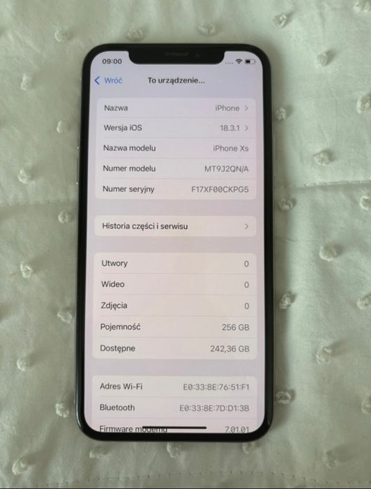 iPhone XS 256GB srebrny silver kondycja baterii 73%