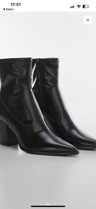 Чорні шкіряні казаки mango / чорні ботильйони / чобітки