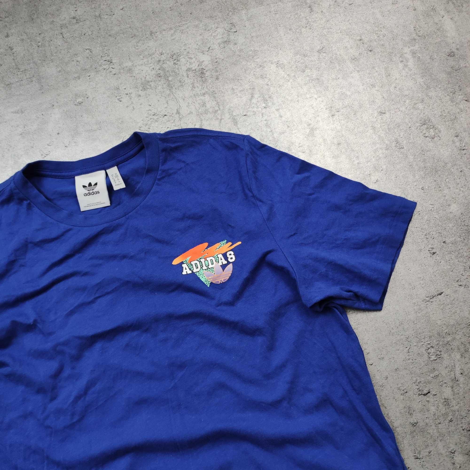 MĘSKA Koszulka Bawełna Granatowa Duże Logo Plecy Nadruk Adidas Letnia