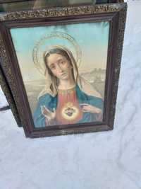 Duży obraz Maryja  przedwojenny oleodruk . Vintage .
