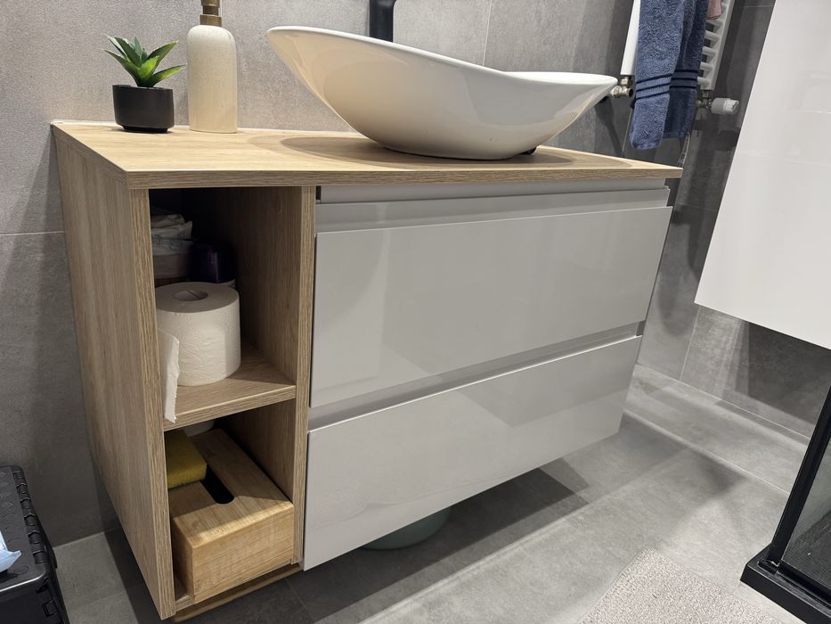 Meble łazienkowe Cersanit moduo, dostawka do szafki, umywalka, słupek