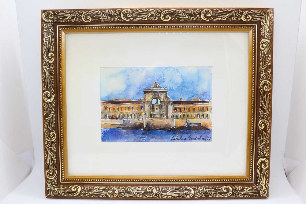 Catalina Sandulescu Aguarela s papel "Praça do Comércio" Certificado