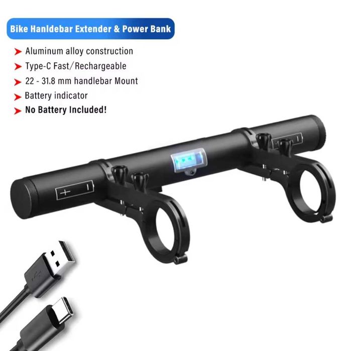 Wspornik kierownicy W20PB+funkcja power banka 20cm,1szt,czarny,rower