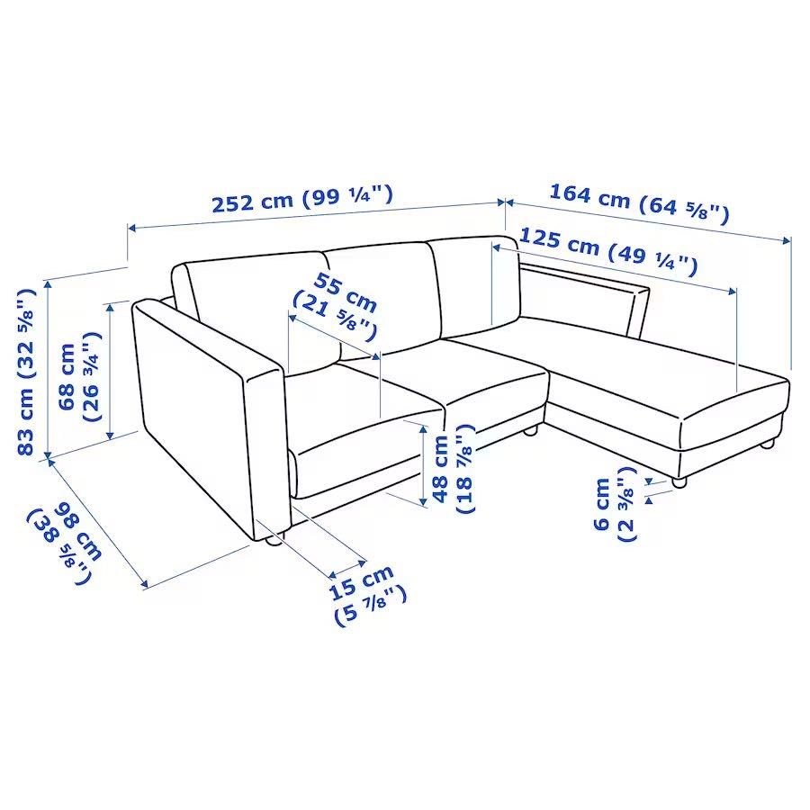 VIMLE Sofa narożna 3-osobowa z szezlongiem, Hallarp beżowy