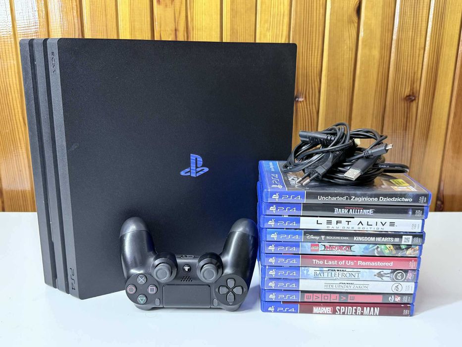 SONY PS4 Pro 1TB+ pad+ okablowanie+ 10 gier (SpiderMan, Uncharted itd)