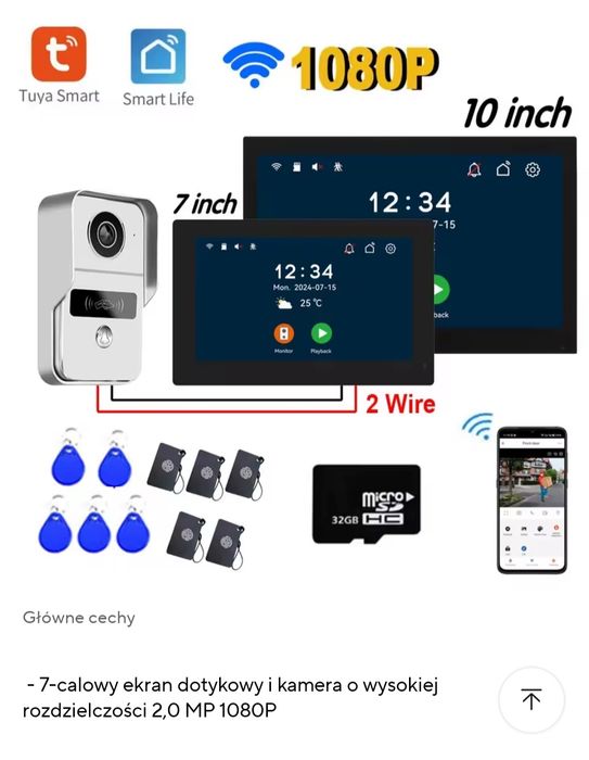 Monitor do wideodomofonu 7 cali biały - 4 wire wifi,SmartLive,Tuya