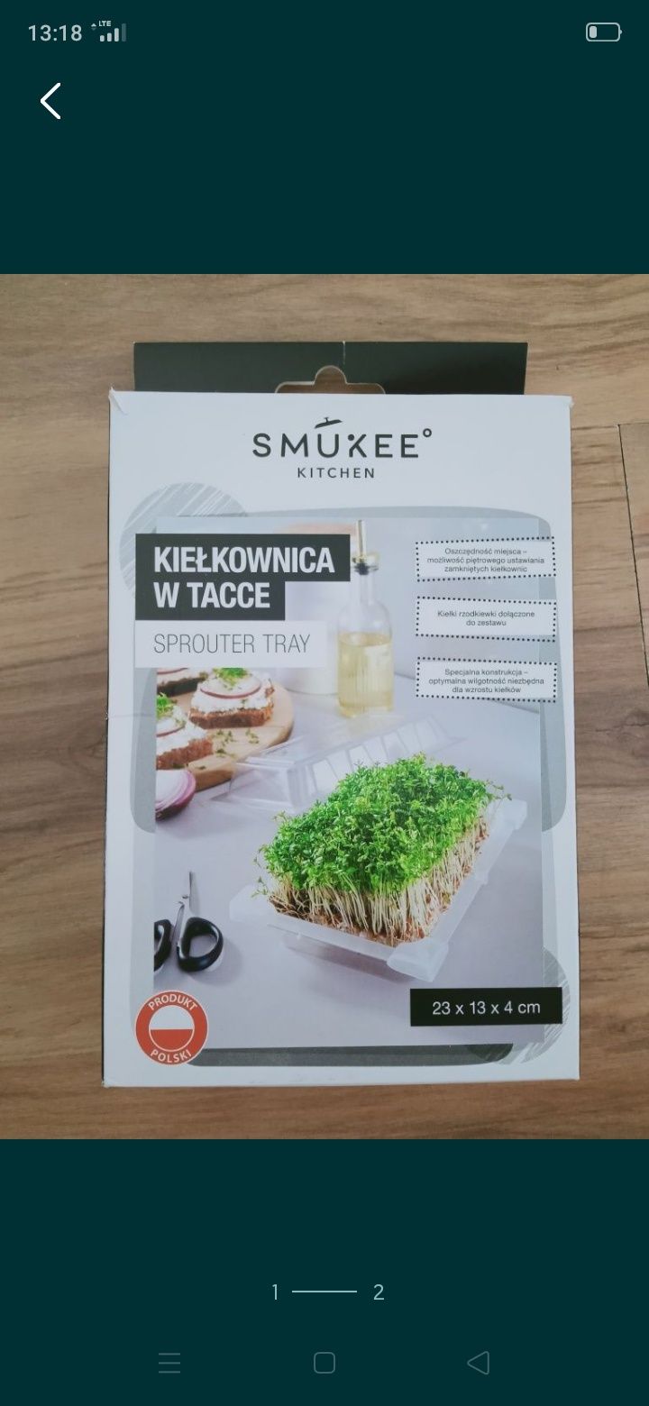 Kiełkownica na tacce smukee + nasiona rzodkiewki