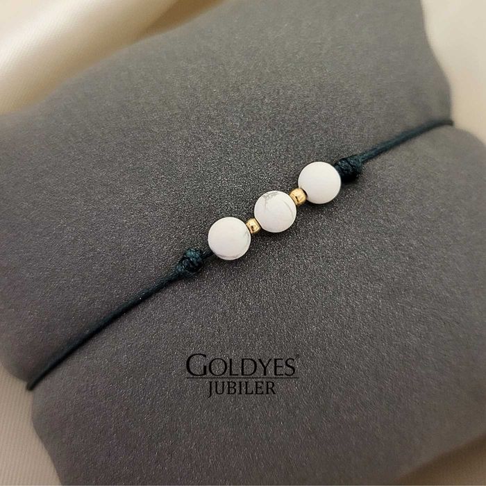 złota bransoletka na zielonym sznureczku próba złota 585 ZŁOTE KULKI