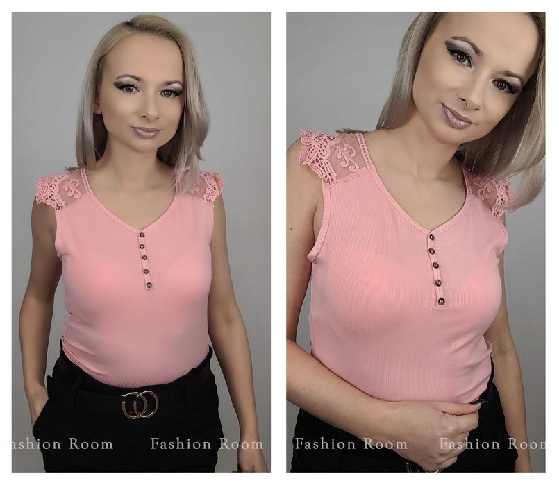 6KOLORÓW Bluzka elastyczna koronka r.Uni Top bambus TU KOLOR NIEBIESKI