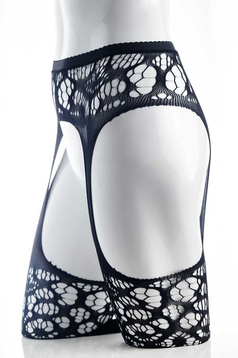 Rajstopy ażurowe czarne z otwartym krokiem rozmiar 3.