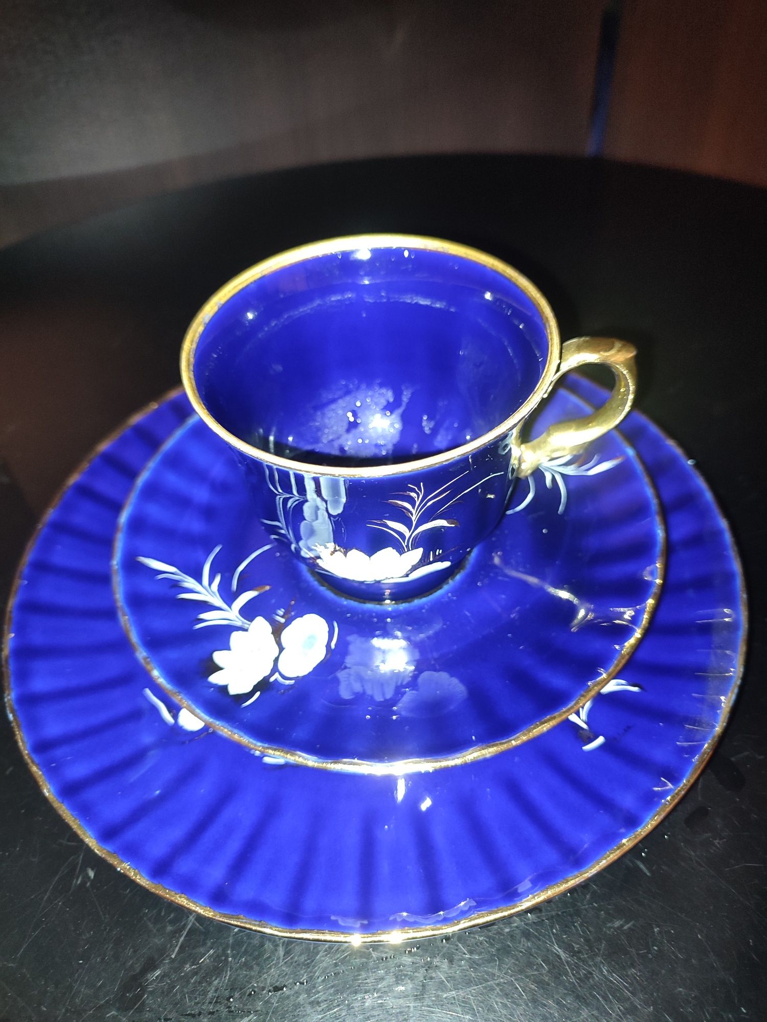 Śliczne stare trio porcelana Echt Kobalt