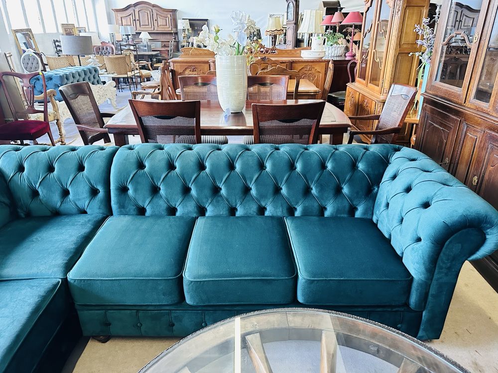 Duży, przepiękny komplet chesterfield - ROGÓWKA + 2 FOTELE :)