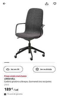 Cadeira de escritório IKEA cinzenta