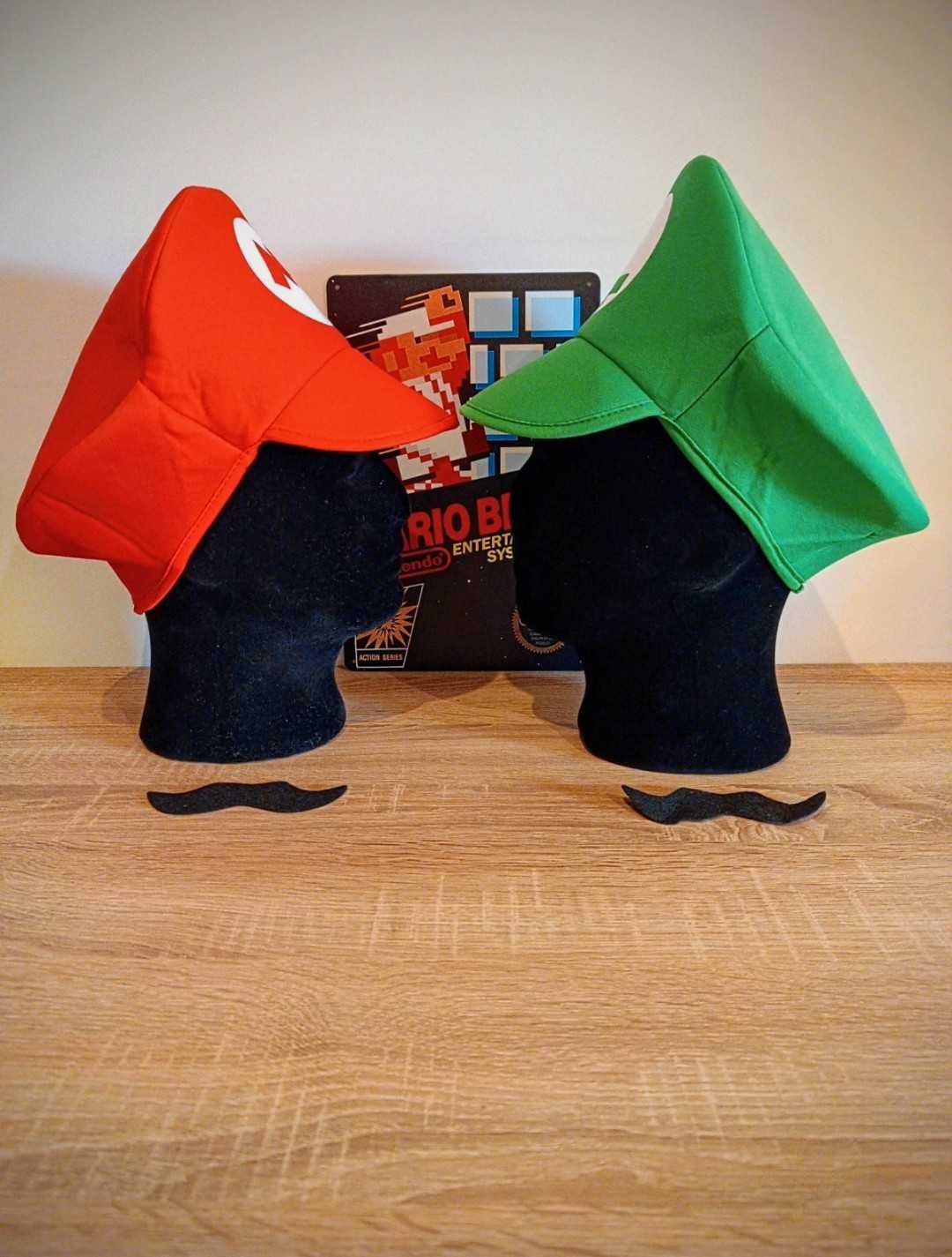 „NOWE” Czapki Super Mario Bros + Wąsy „Unisex”
