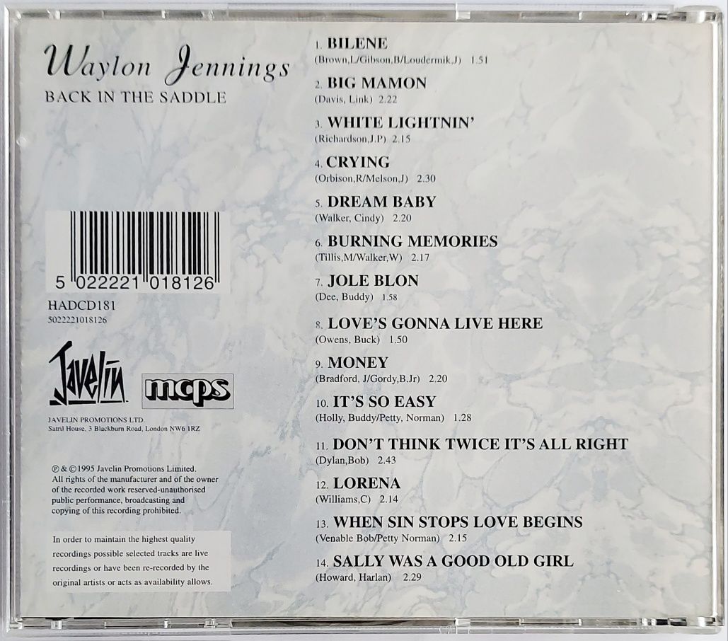 Waylon Jennings Back In The Saddle 1995r