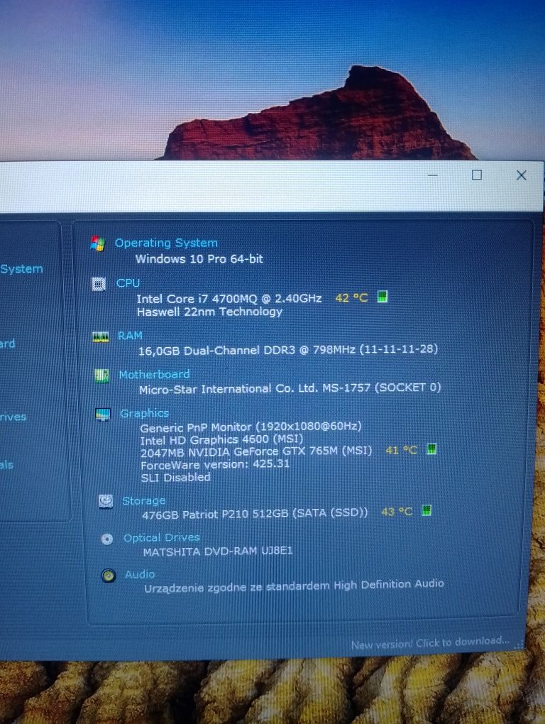 Laptop MSI MS - 1757 17,3 Intel Core i7 4700MQ  2.40GHz  GeForc GTX