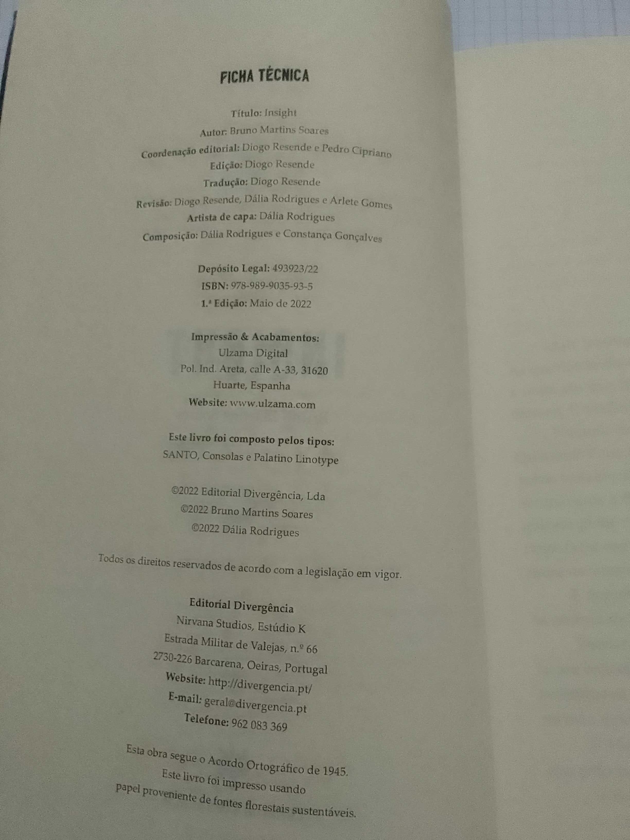 Livro "Insight" de Bruno Martins Soares (1a edição)