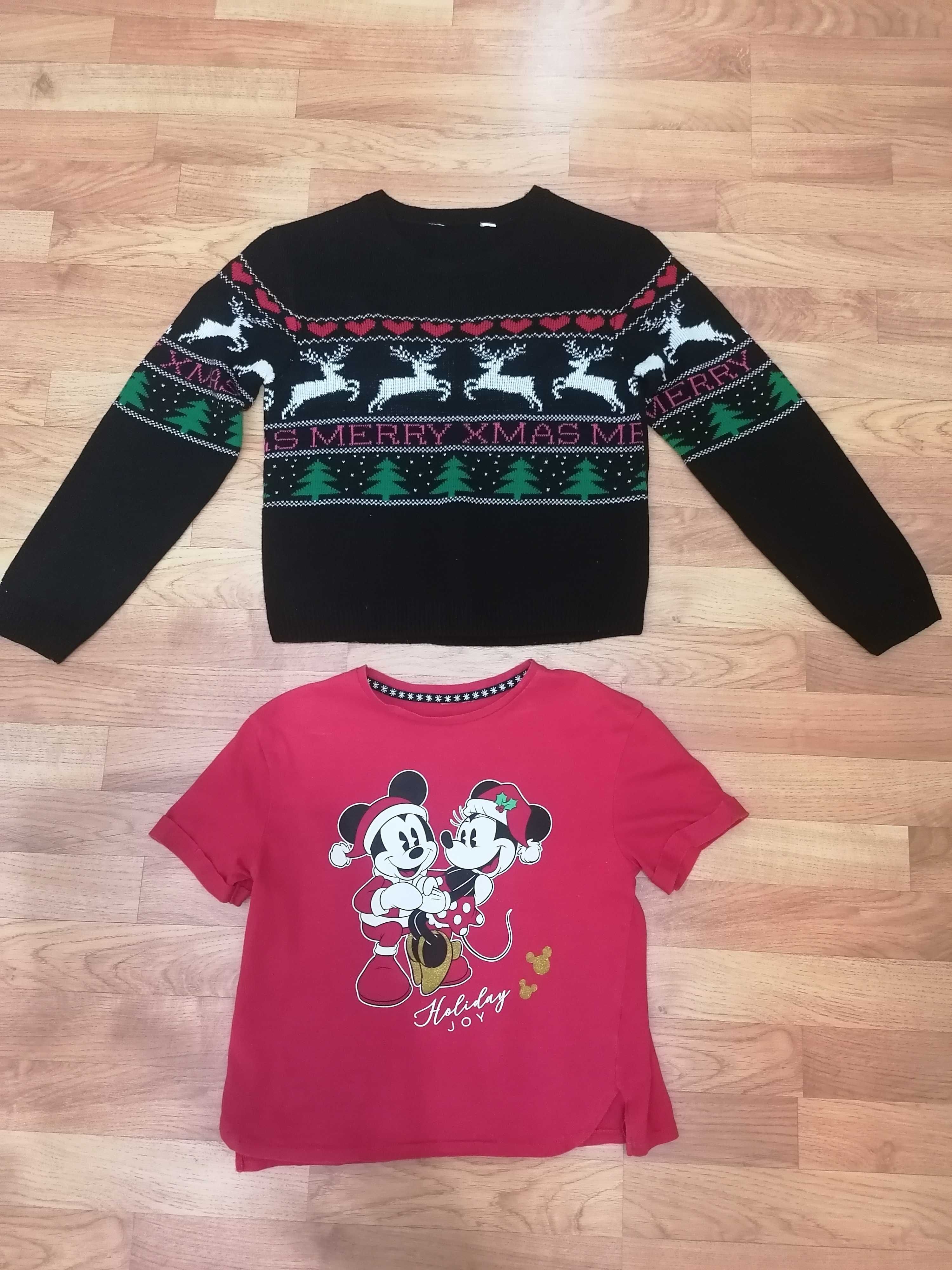 Zestaw świąteczny 140/146,sweterek H&m + bluzka Myszka Miki świąteczna