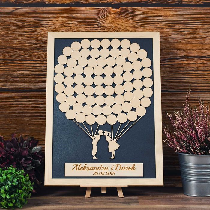 Księga gości weselnych balony - 80 SZT. - DREWNIANA