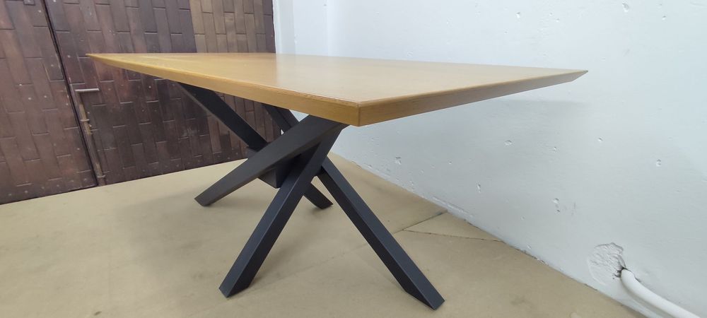 Dębowy stół do jadalni, salonu, czarna stal pająk 160x85cm