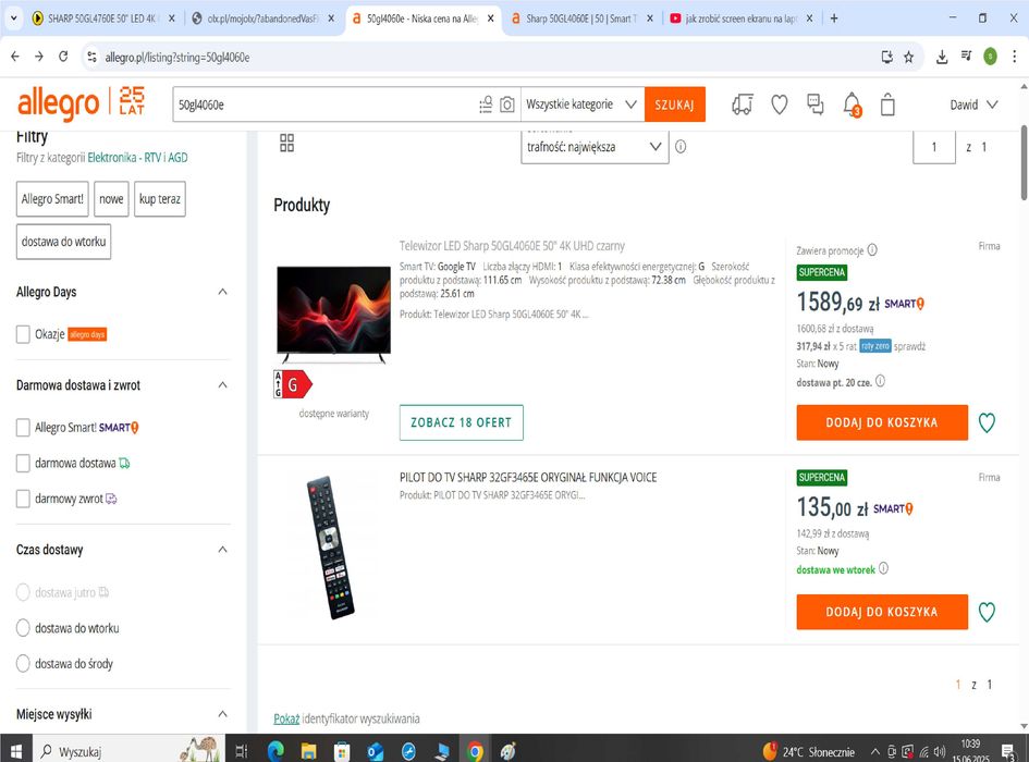 Telewizor SHARP 50GL4060E 50" LED 4K HDMI TV Nowy, Nieużywany 50 Cali