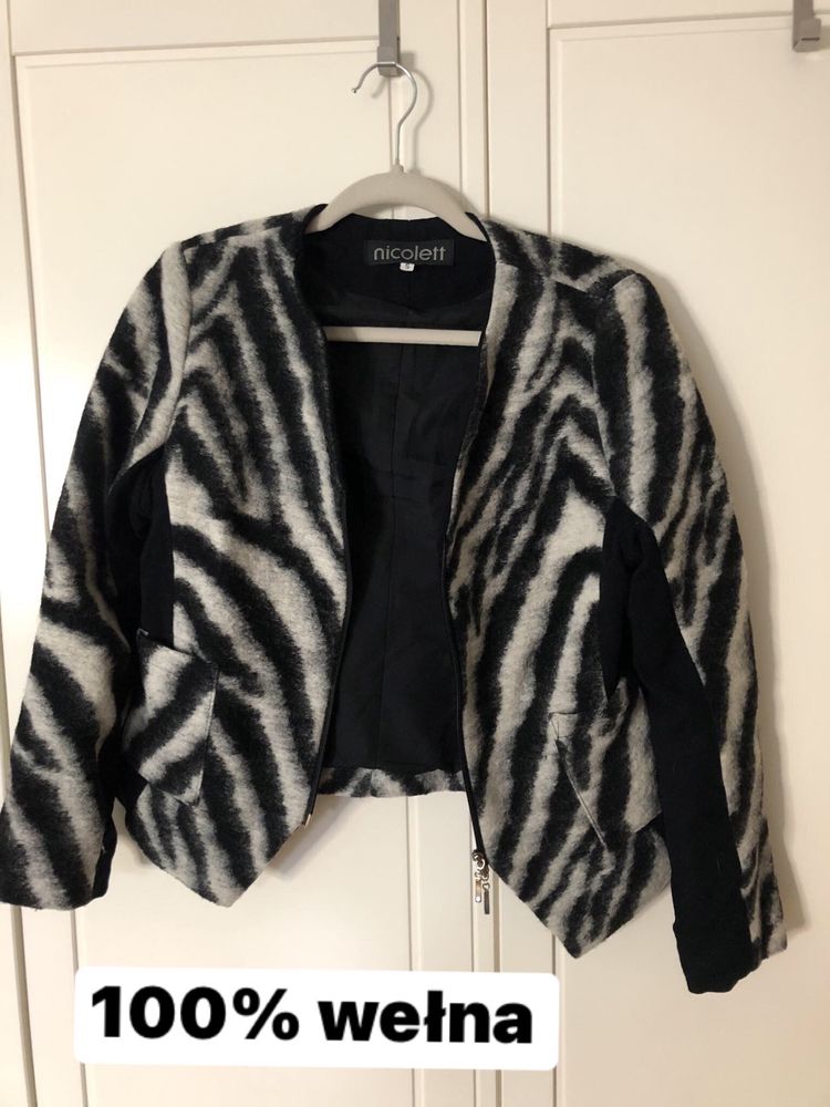 Żakiet kurtka 100% wełna zebra