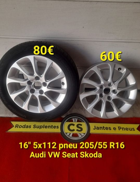 Roda suplente jante 16 5x112 VW Audi Seat pneu 205/55R16 Golf A3 Leon