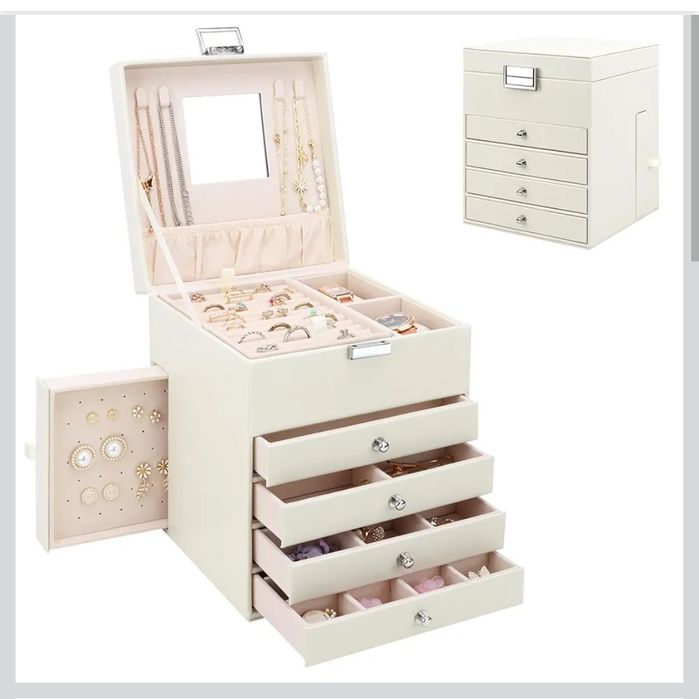 Organizer na biżuterię z 6 szufladami i lusterkiem