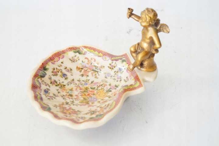 Mydelniczka paterka z aniołkiem porcelana + brąz 3