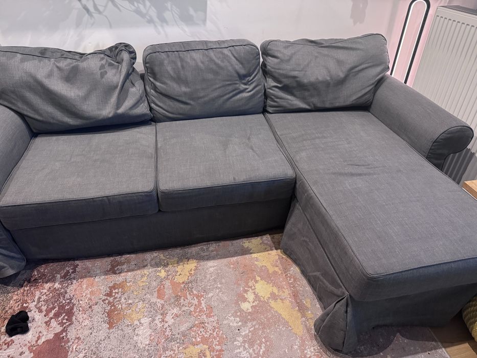 Sofa 3-osobowa z szezlongiem Ektorp Ikea + puf