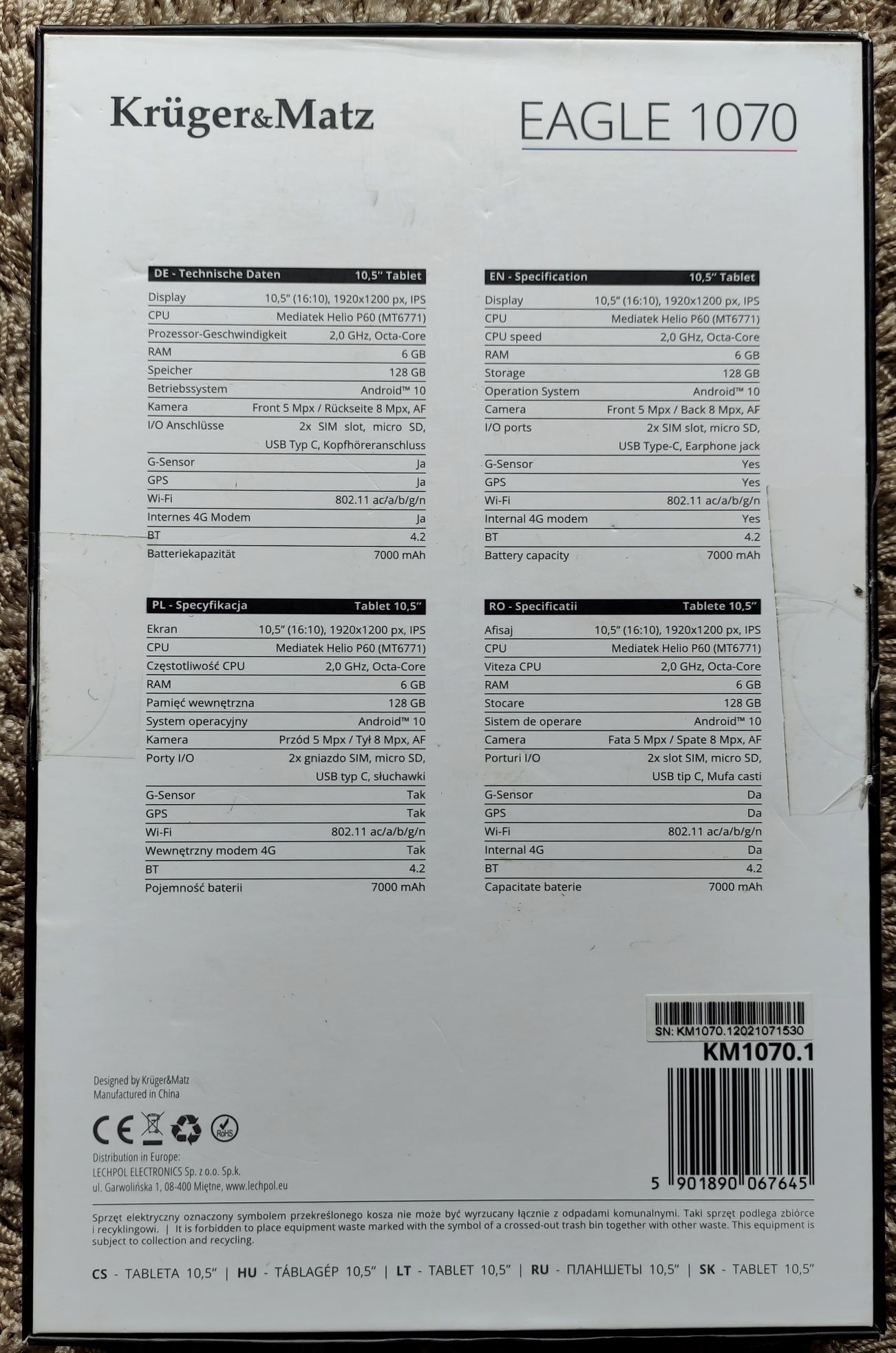 Tablet Kruger&Matz Eagle 1070 - 10,5" - 6/128 - LTE WiFi stan jak nowy