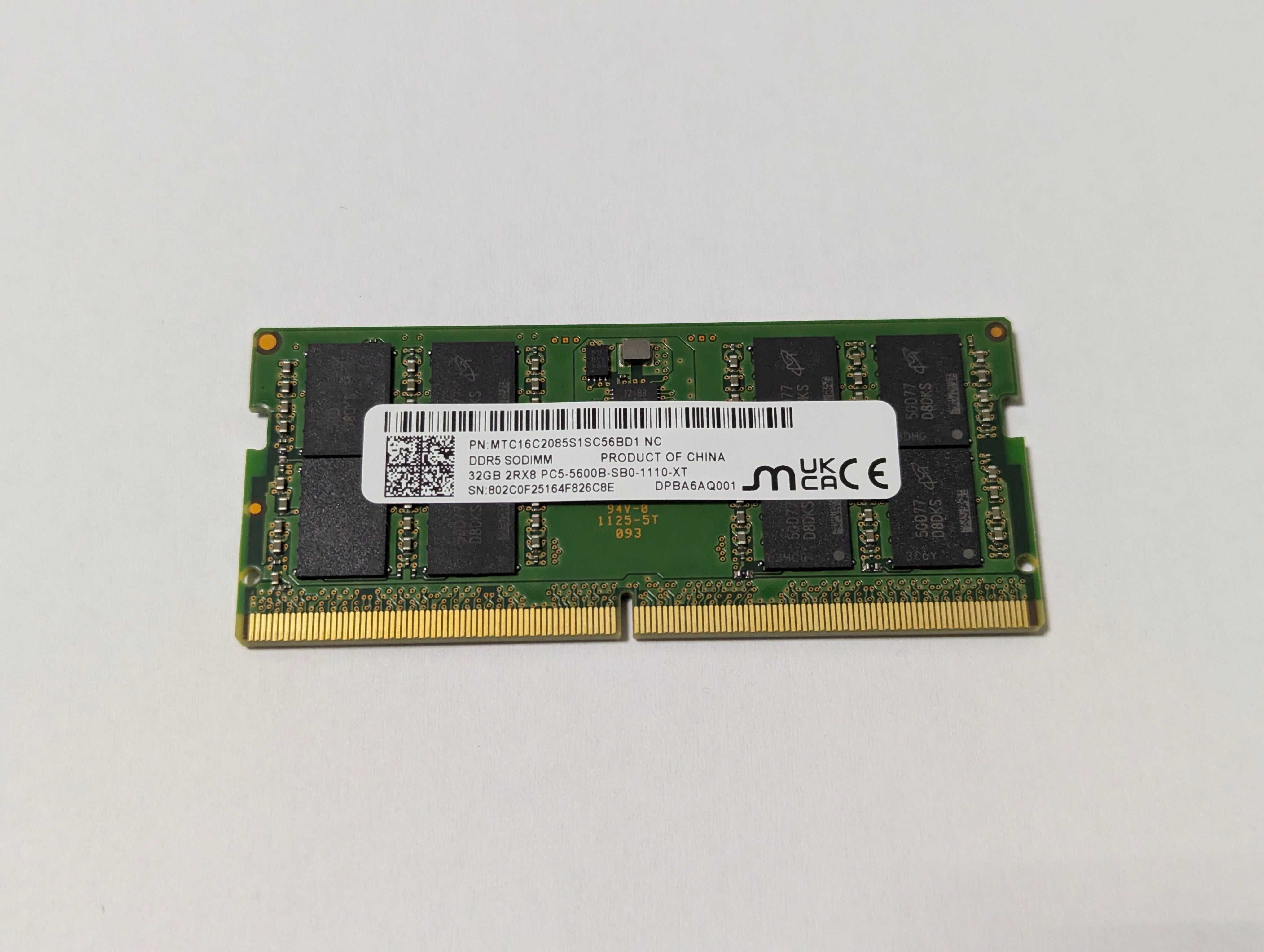 Нова оперативна пам'ять Micron 32GB SO-DIMM DDR5 5600MHz/NEW, гарантія
