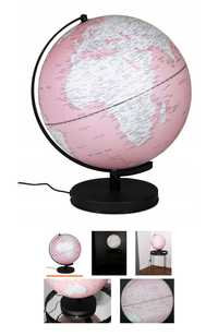 Globus różowy podświetlany lampka