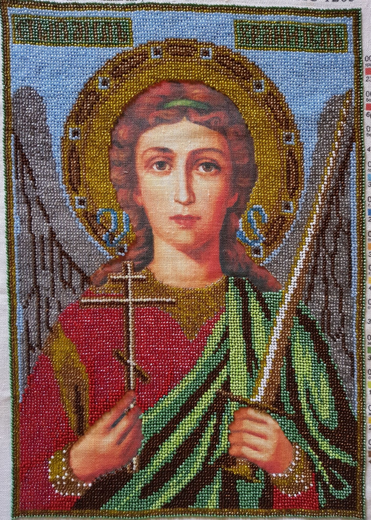 Ангел-хранитель, икона вышитая бисером