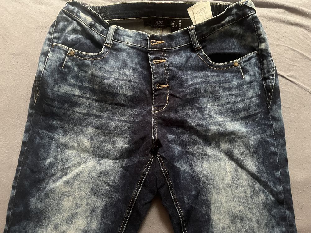 Spodnie 3/4 jeansy gumka w pasie róż 44