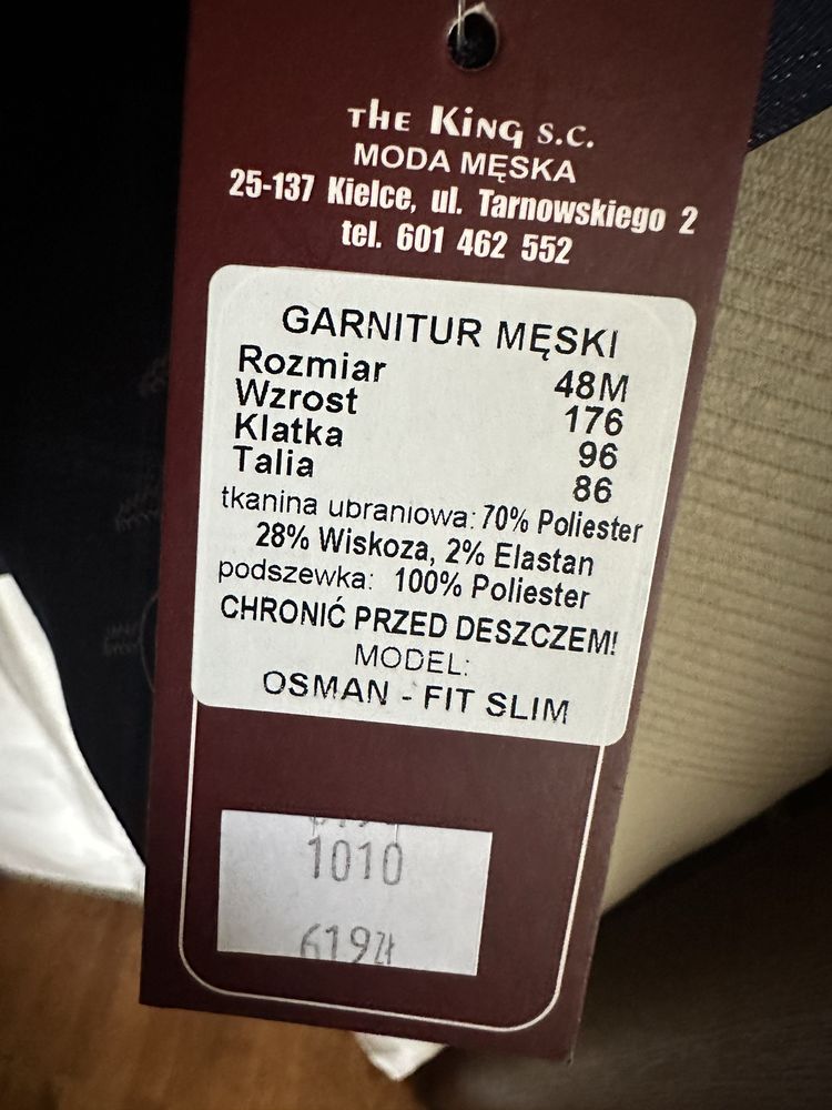 Nowy Garnitur męski Granatowy w Kratę 176/48/86