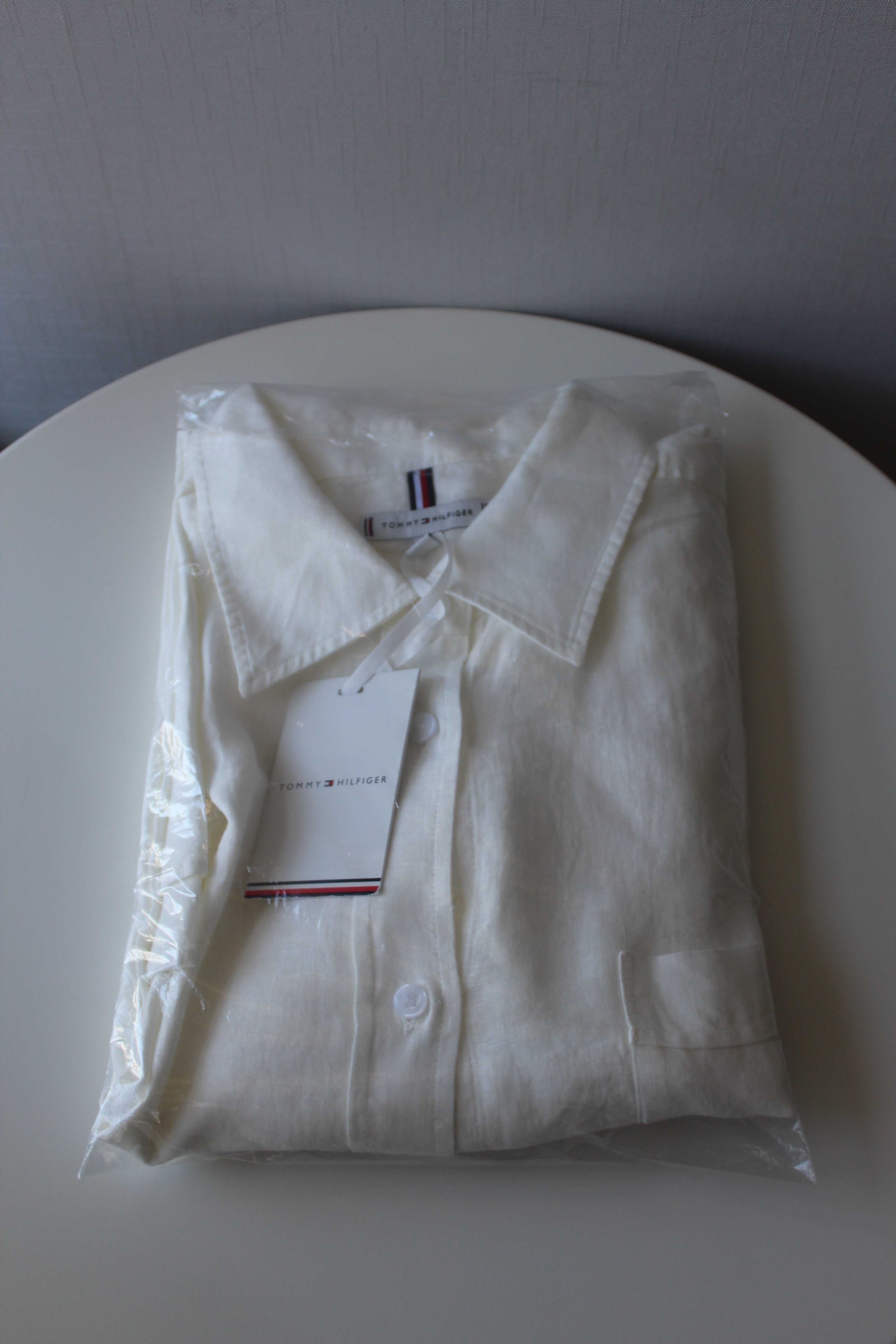 Рубашка, лен, белая, Tommy Hilfiger, р 40, на 50, новая, снижена цена