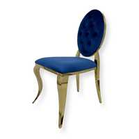 Krzesło Ludwik II Gold glamour Blue niebieskie złote pikowane guzikami