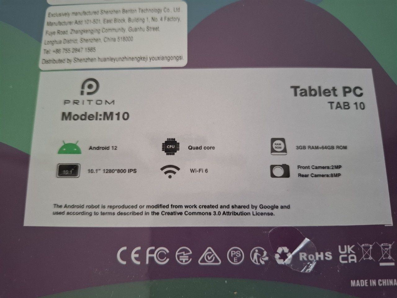 Pritom M10 tablet dla dzieci 10,1" 3/64 GB Android 12, etui