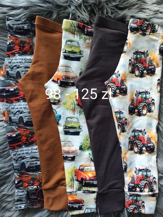 Rozmiar 98 5x no we legginsy spodnie getry dresowe traktory auta karme