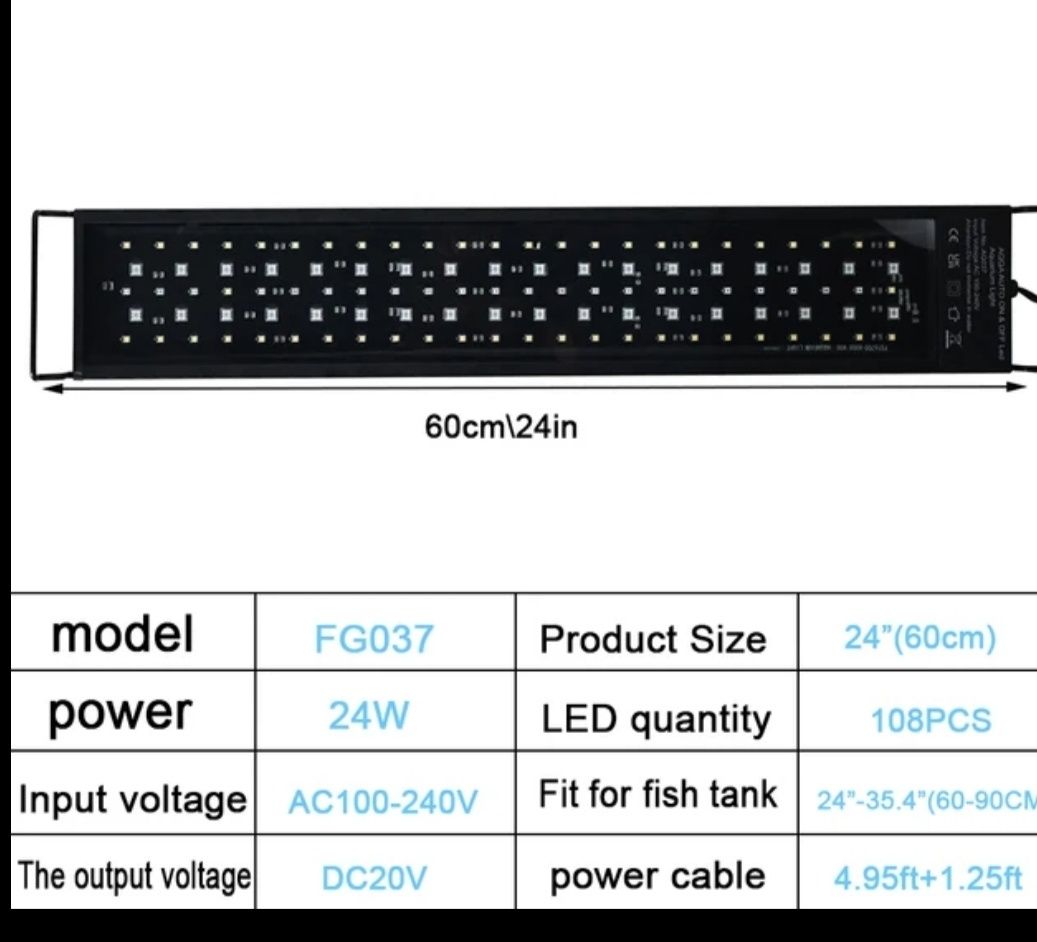 luz/iluminação 60cm led aquário plantados com programação 60/90cm